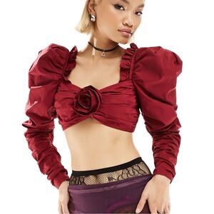 NEW Labelrail x Dyspnea Corsage Puff Sleeve Red Blouse Top Women’s 10